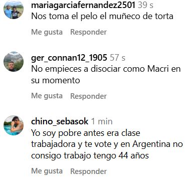 Algunas de las respuestas de IG al posteo de Milei festejando la baja de la pobreza.