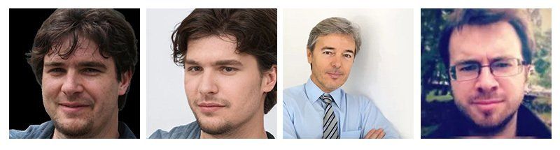 Autores falsos: de izquierda a derecha, Gabriel di Taranto, Marcelo Lopreiatto, Juan Carlos López y Manuel Godsin