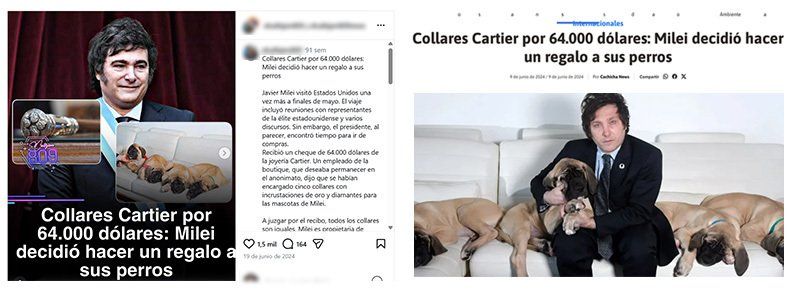 Capturas de pantalla de publicaciones digitales con contenidos de 'La Compañía' contra Ucrania y Javier Milei