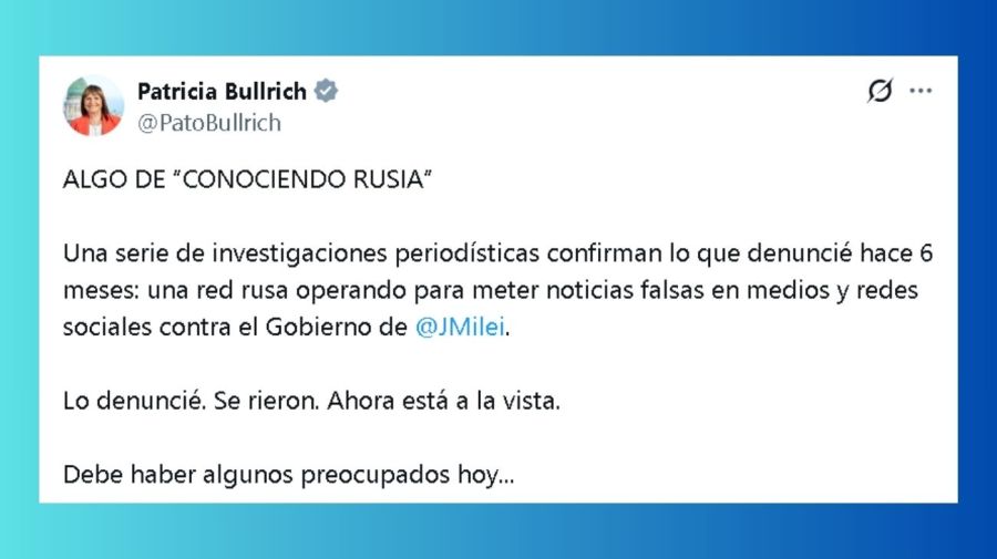 Patricia Bullrich denunció una red de espías rusos que operaron contra el gobierno de Javier Milei