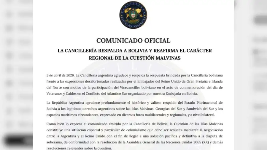 Tweet cancillería argentina sobre bolivia islas malvinas