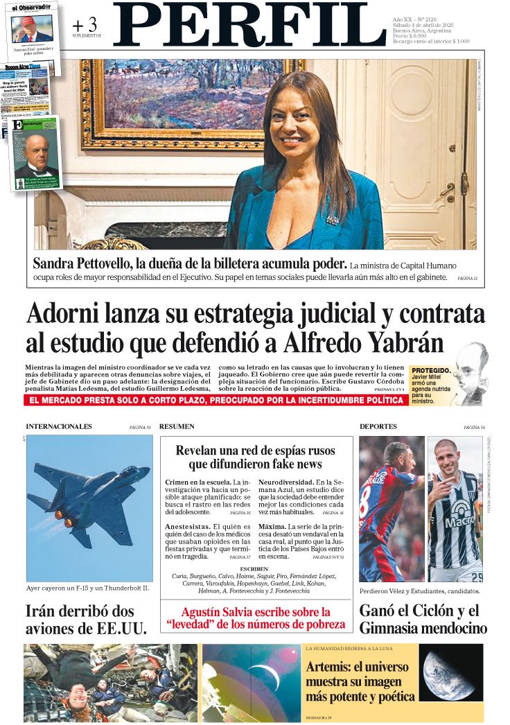 La tapa del Diario PERFIL del sábado 4 de abril de 2026