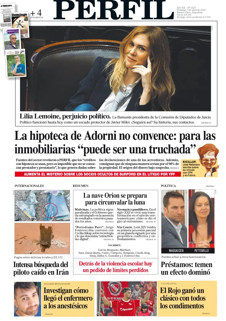 La tapa del Diario PERFIL del domingo 5 de abril de 2026