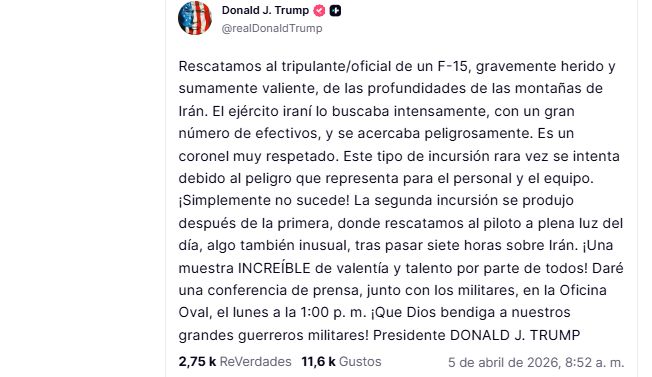 Mensajes de Trump este domingo 5 de abril sobre Irán: furia y contradicciones.