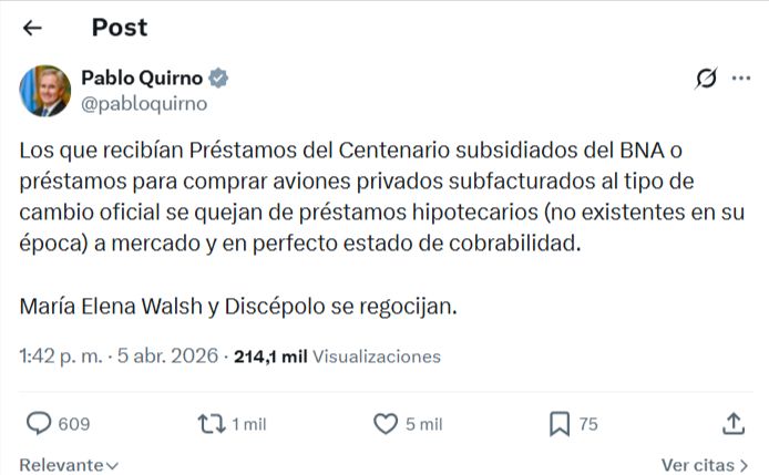 Primer tuit Quirno créditos BN