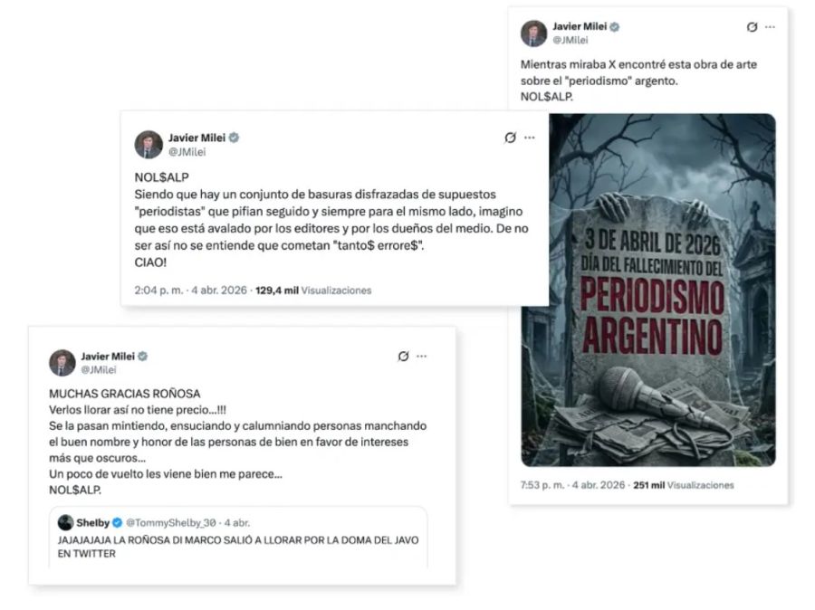 Retuits de Javier Milei del 4 de abril contra el periodismo