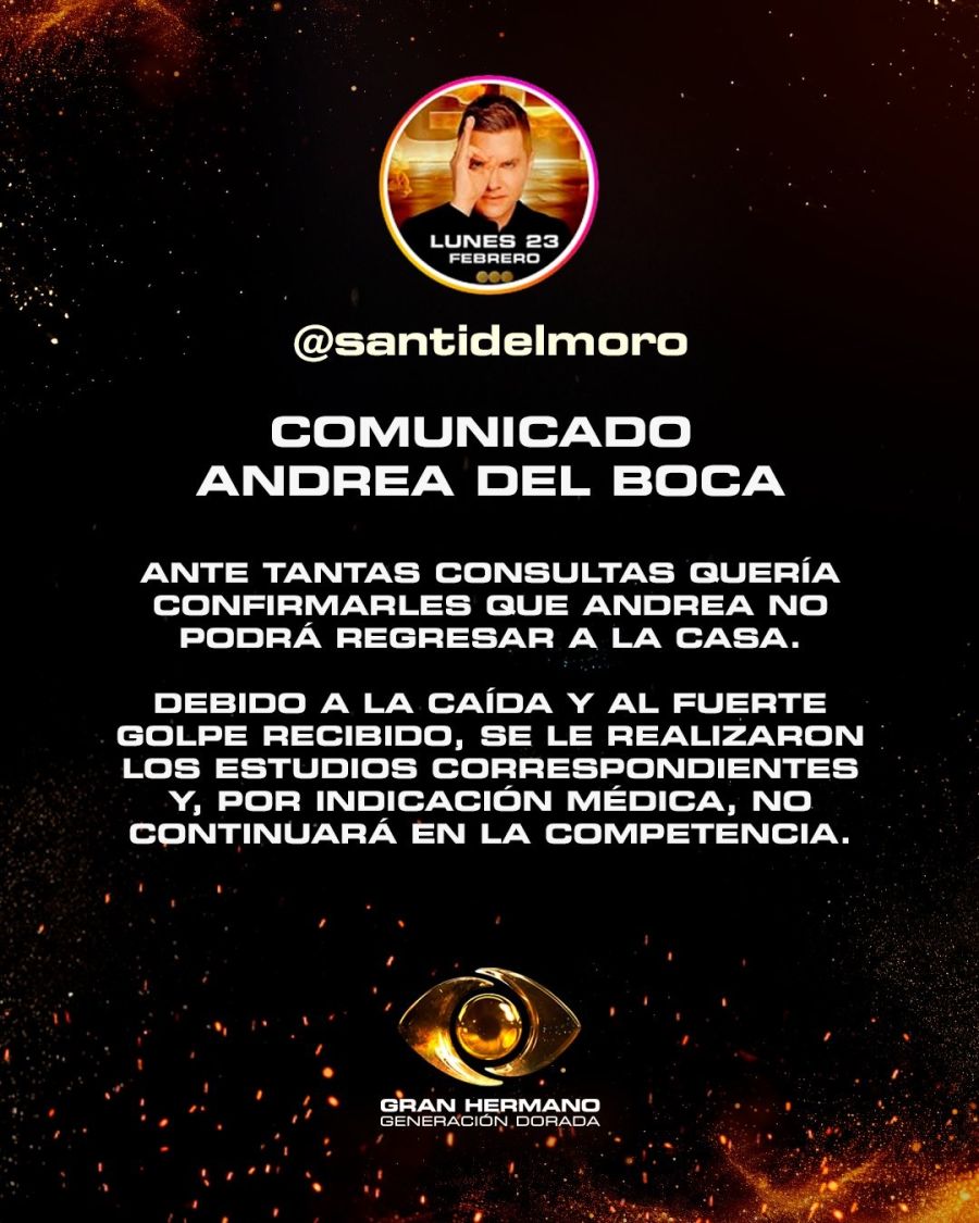 Santiago del Moro confirmó que Andrea del Boca no vuelve a Gran Hermano