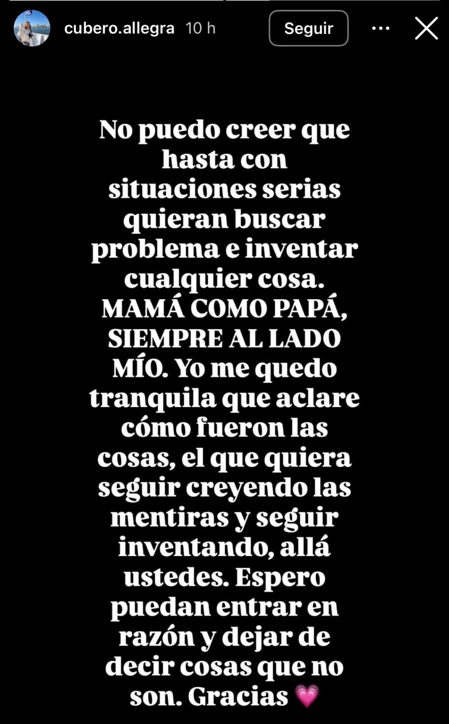 Allegra Cubero sobre su internación