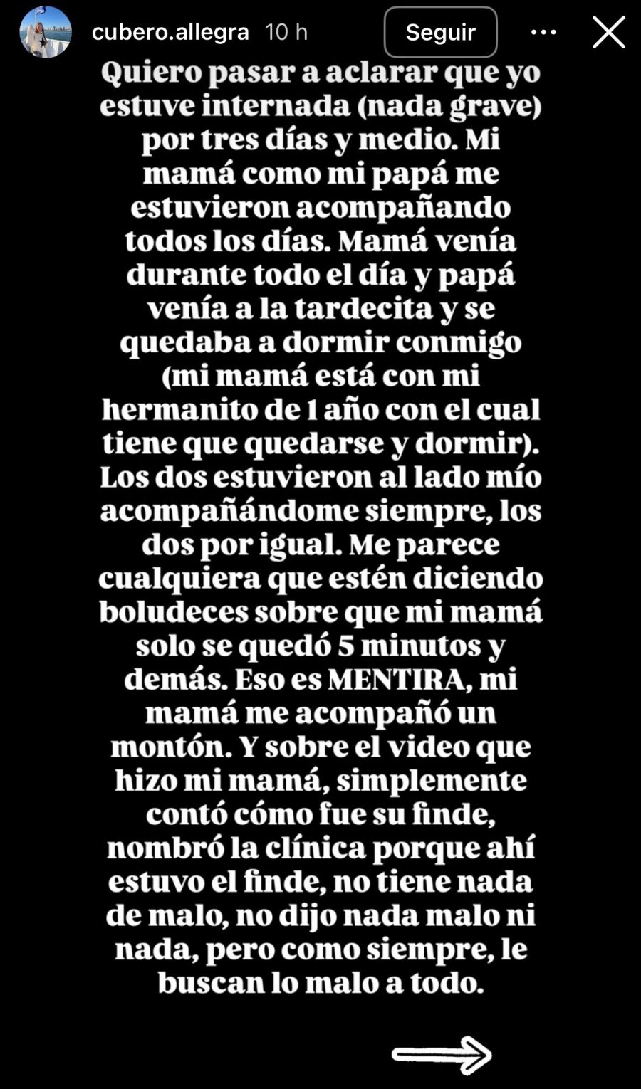 Allegra Cubero sobre su internación