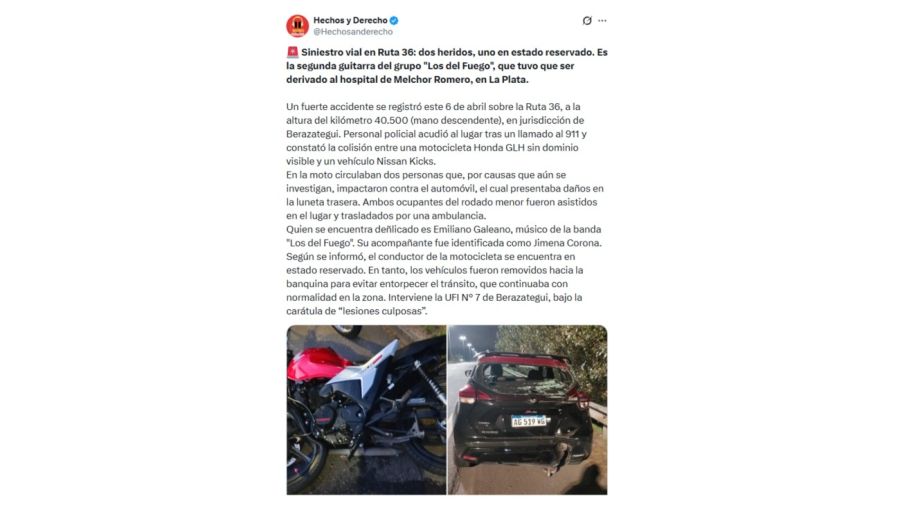 Internaron al guitarrista de Los del Fuego