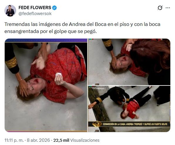 El periodista Fede Flowers mostró las imágenes de Andrea del Boca lastimada