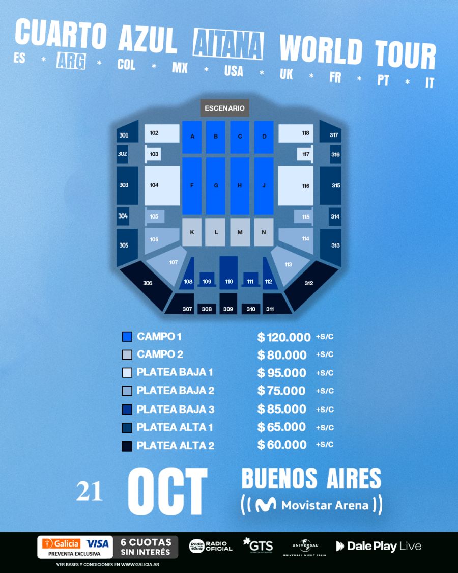 Los precios de Aitana en el Movistar Arena