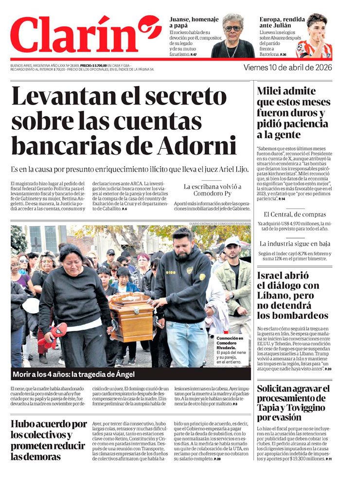 Tapa Clarín 10042026
