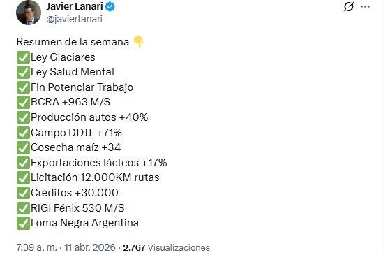 Las respuestas al posteo de Javier Lanari sobre resumen semanal de gestión.