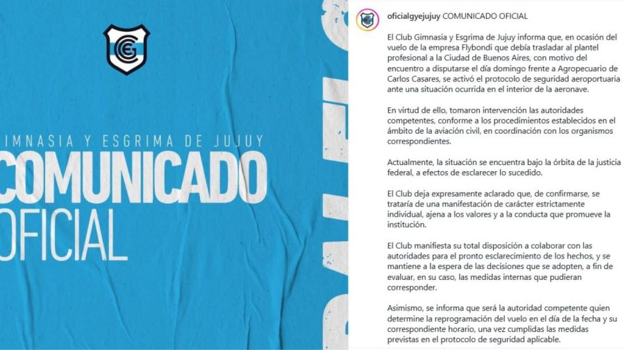 Comunicado Gimnasia de Jujuy