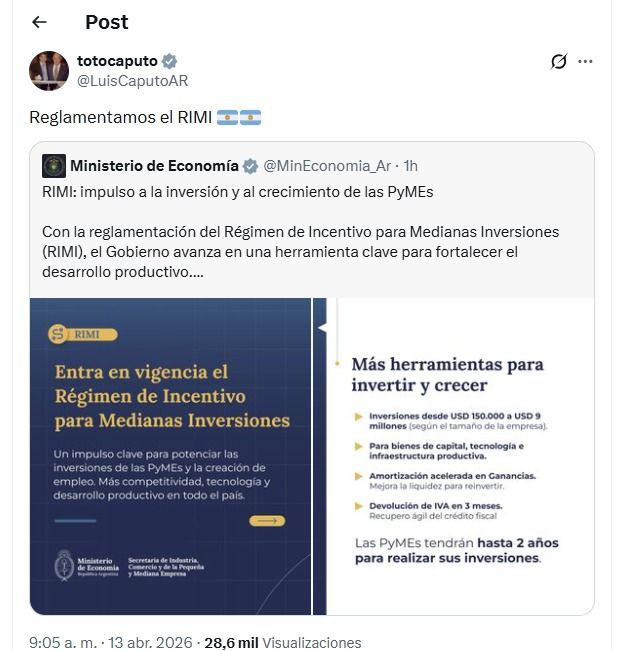 Luis Caputo anuncia el RIMI. 