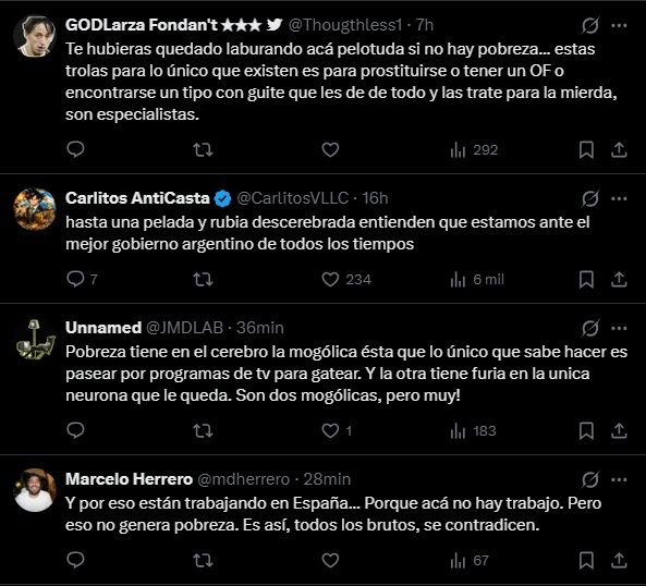 Los comentarios positivos y negativos sobre la opinión de Coty Romero y Furia sobre Javier Milei 1