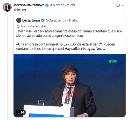 Martina Navratilova apuntó contra Javier Milei