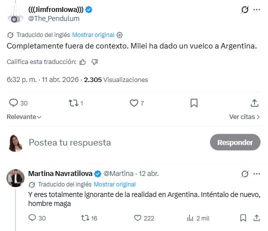 Martina Navratilova apuntó contra Javier Milei