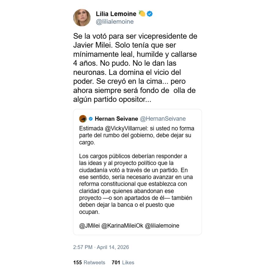 Lilia Lemoine cuestionando a Victoria Villarruel