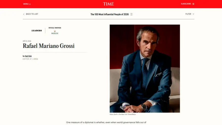 Rafael Grossi, entre los 100 más influyentes del año, según la revista Time 15042026