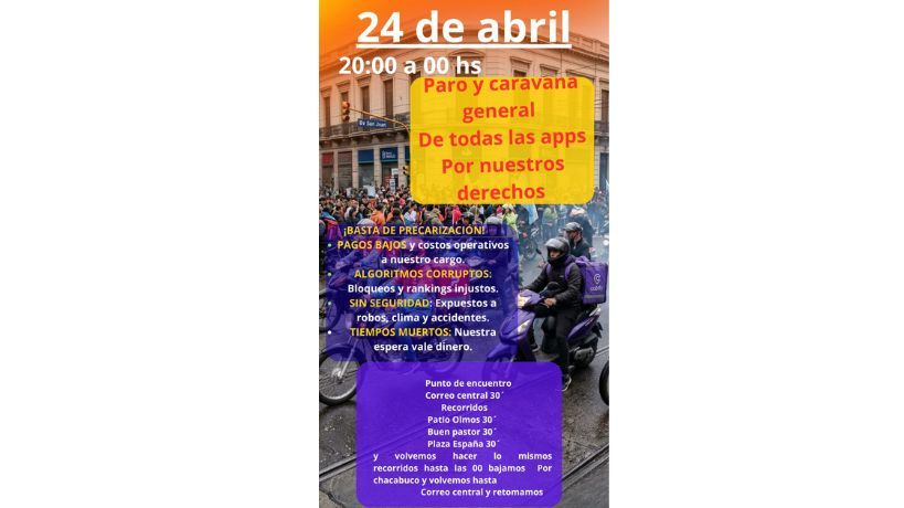 Sin delivery: paro y marcha de repartidores contra Pedidos Ya y Rappi en Córdoba