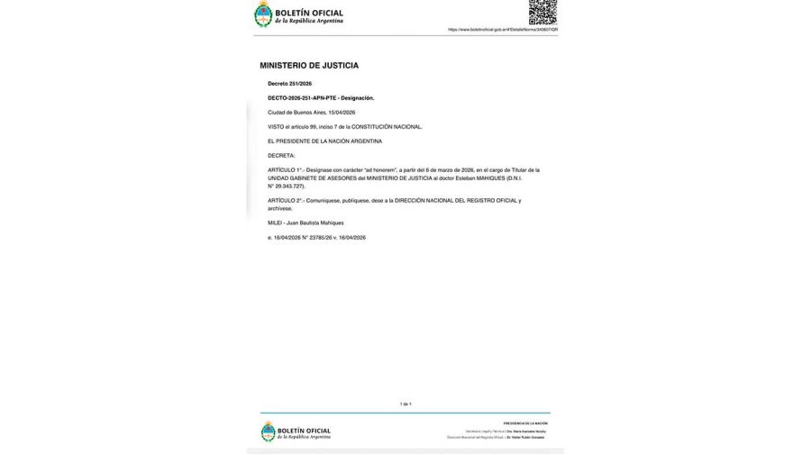 Designación de Esteban Mahiques 16042026