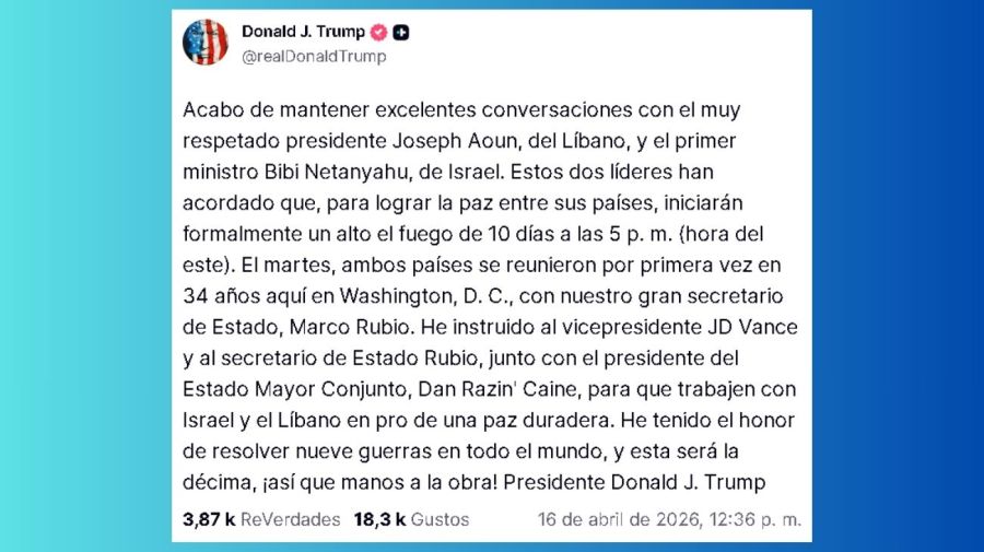 Donald Trump anunció el alto el fuego entre Líbano e Israel y aprovechó para lucirse: 'Ya resolví nueve guerras'