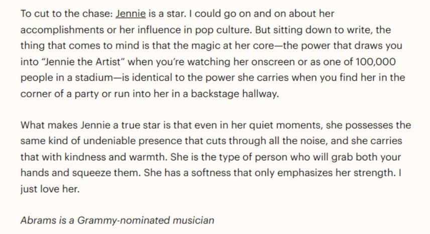 Gracie Abrams habló sobre Jennie en TIME