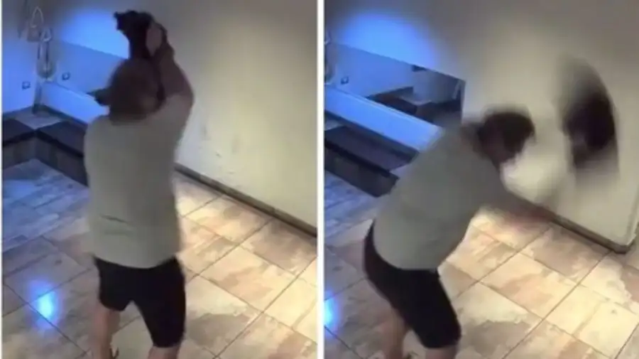 La violenta secuencia del hombre que tiró al piso brutalmente a un perro