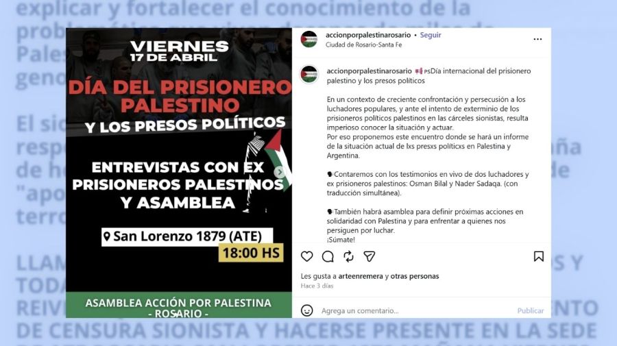 Fuerte repudio por una conferencia con miembros de grupos terroristas palestinos en Rosario