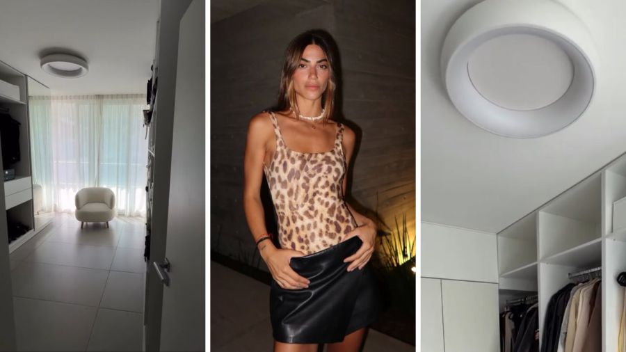 Agustina Bascerano mostró una iluminación en sintonía con el estilo limpio del vestidor.