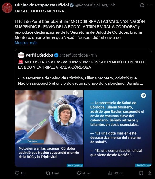 Tuit de la oficia del Presidente