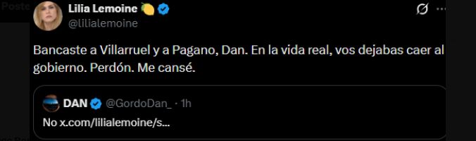 Los durísimos cruces Lilia-Gordo Dan en X.