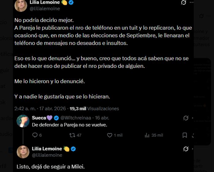 Los durísimos cruces Lilia-Gordo Dan en X.