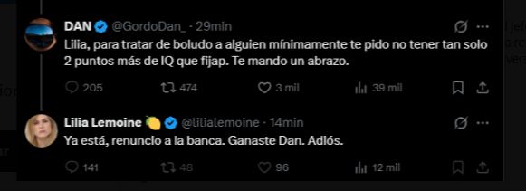 Los durísimos cruces Lilia-Gordo Dan en X.