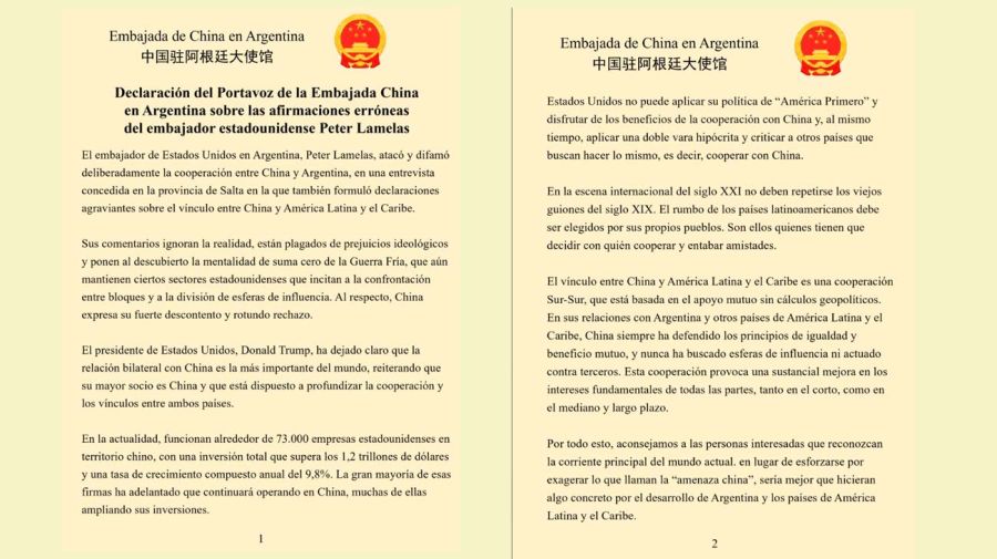 Comunicado de la Embajada de China 20042026