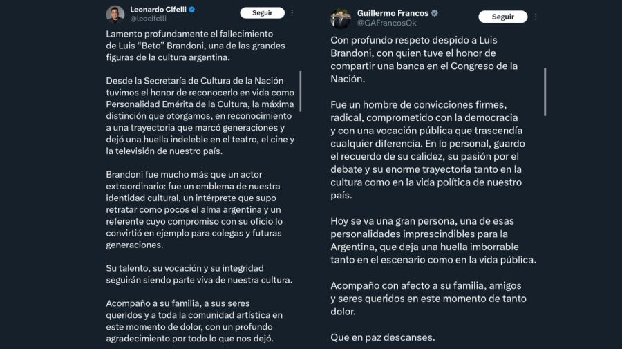 Despedida a Luis Brandoni en redes sociales