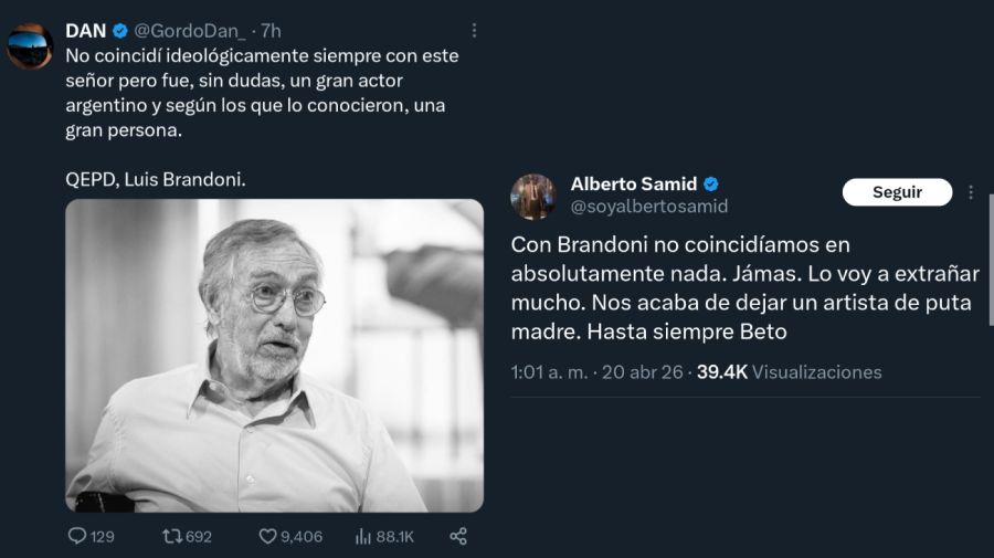 Despedida a Luis Brandoni en redes sociales