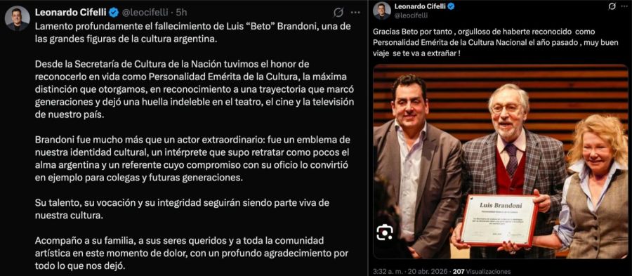 Las sentidas despedidas a Luis Brandoni