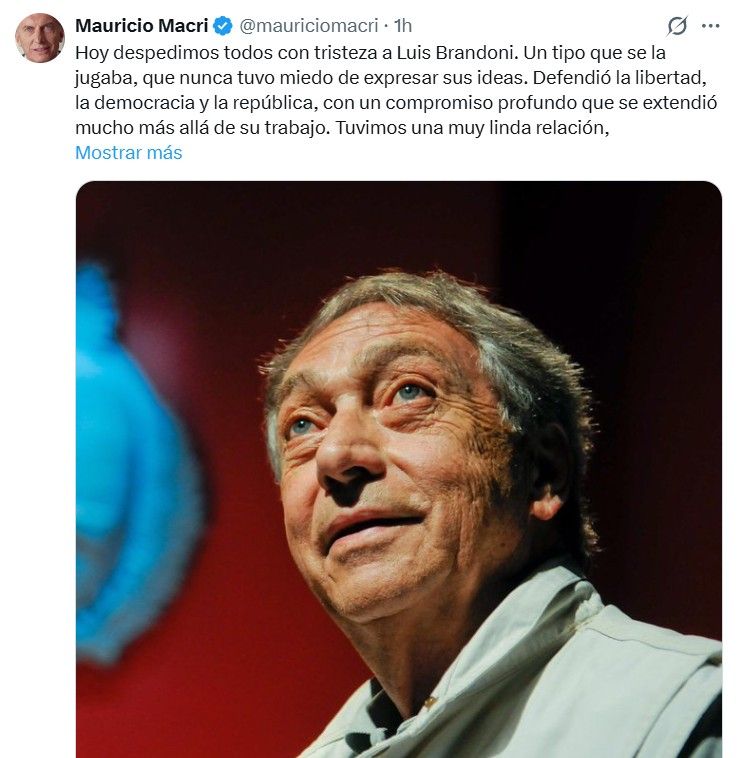 Mensaje de Mauricio Macri por la muerte de Luis Brandoni