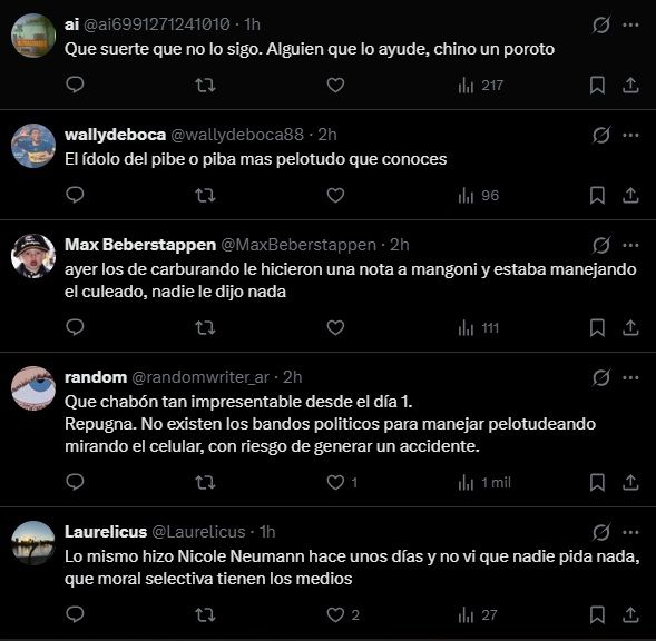 Críticas a Santiago Maratea por conducir con el celular