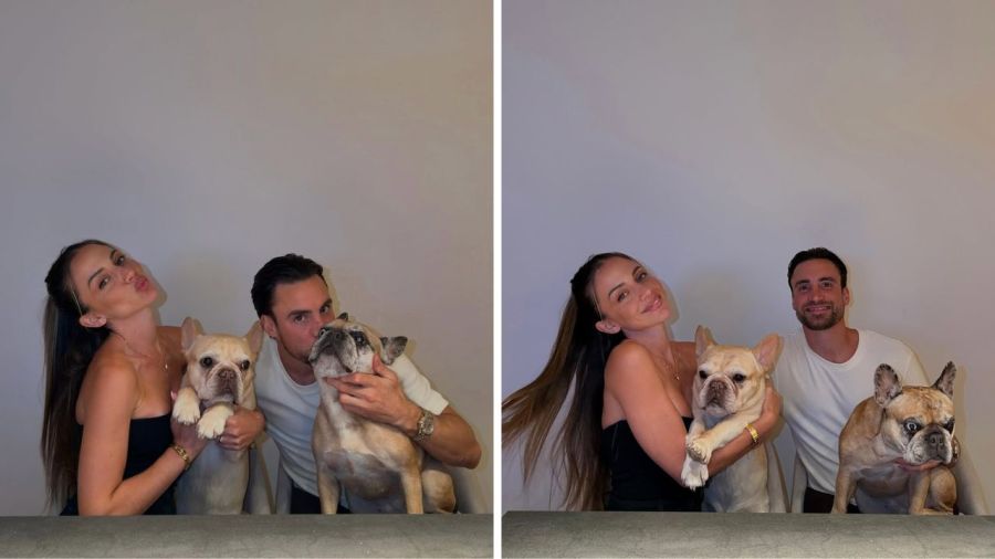 Caro Calvagni y Nicolás Tagliafico, junto a sus perros 