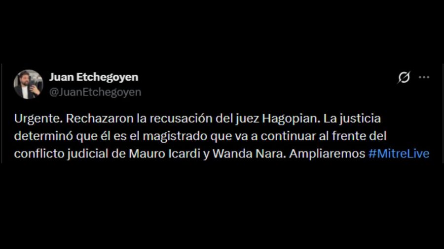 El posteo de Juan Etchegoyen tras el revés judicial para Mauro Icardi