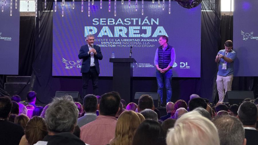 Karina Milei, Sebastián Pareja y Diego Santilli