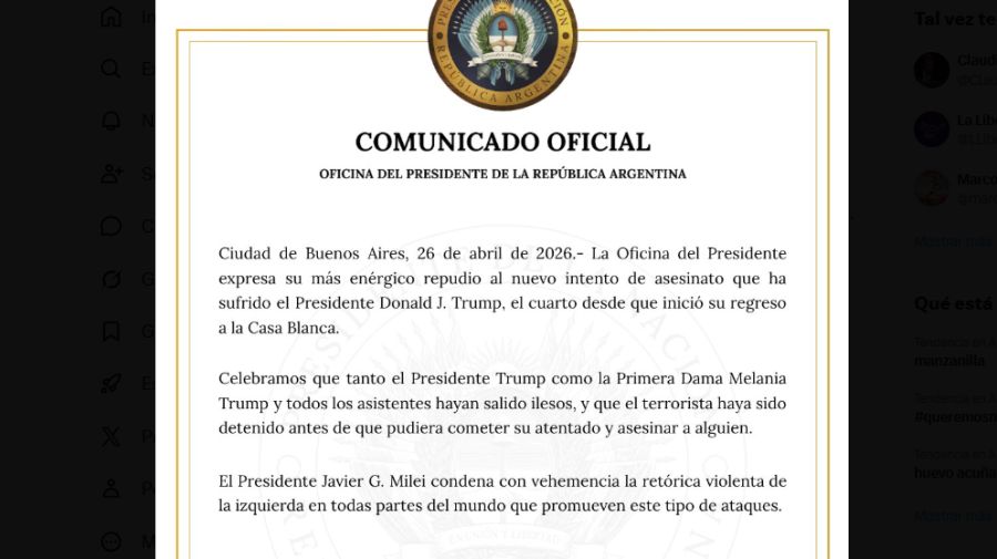 El comunicado de 'Oficina del Presidente' por el ataque en la cena de Washington: vinculó el tema a la izquierda. 