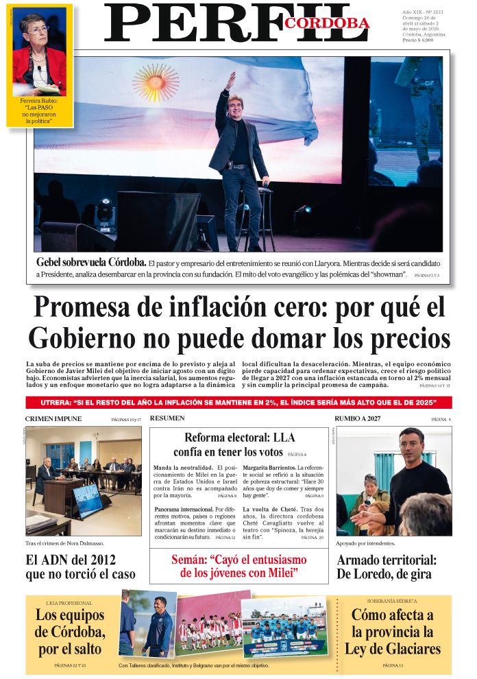 La tapa del Diario PERFIL del domingo 26 de abril de 2026