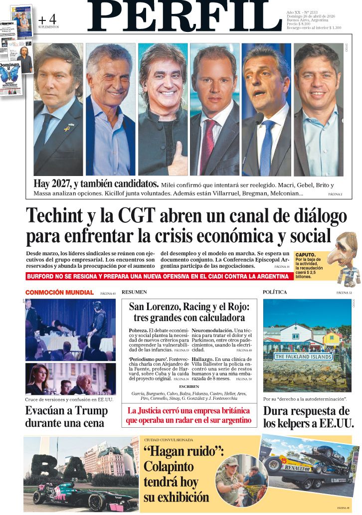 La tapa del Diario PERFIL del domingo 26 de abril de 2026