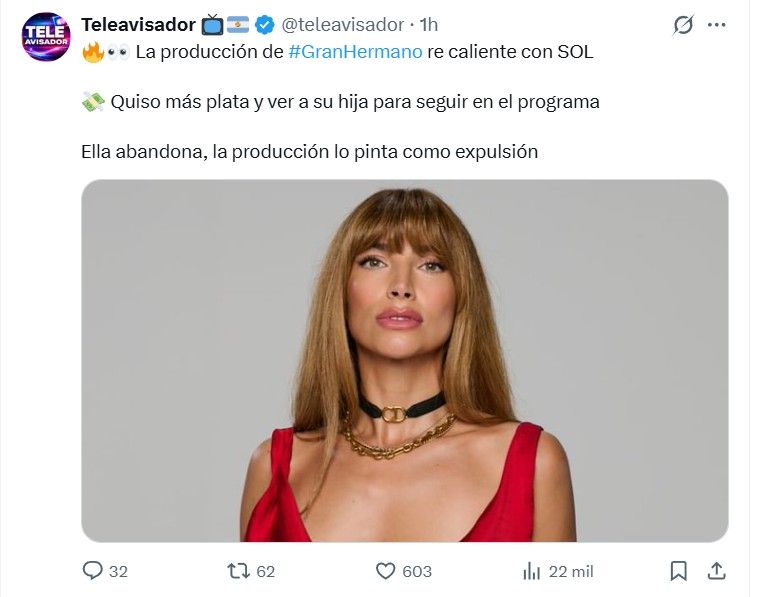 Por qué se fue Sol Abraham de Gran Hermano