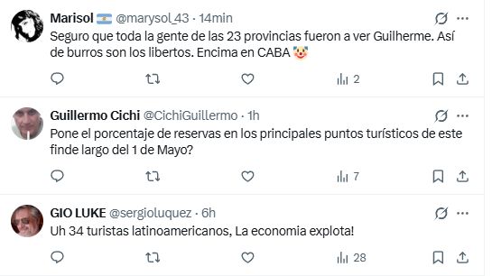 Algunas de las respuestas al retuiteo presidencial del posteo que mostraba a la pizzería 